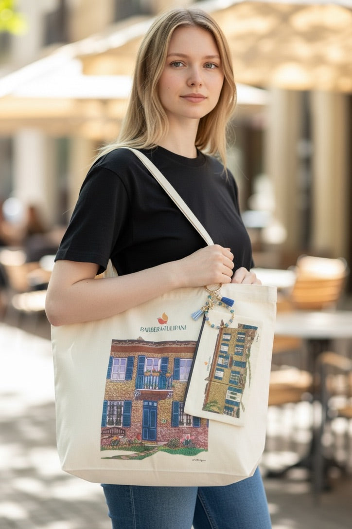 Tote bag 42 x 10 x 34 cm beige including row of pearls, tassels and pouch without rhinestones TB005OS0126