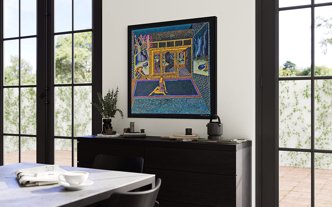 Mise en situation de Songe d'une reflexion format 3D 80x80cm gouache et acrylique par O'Shiny artiste peintre