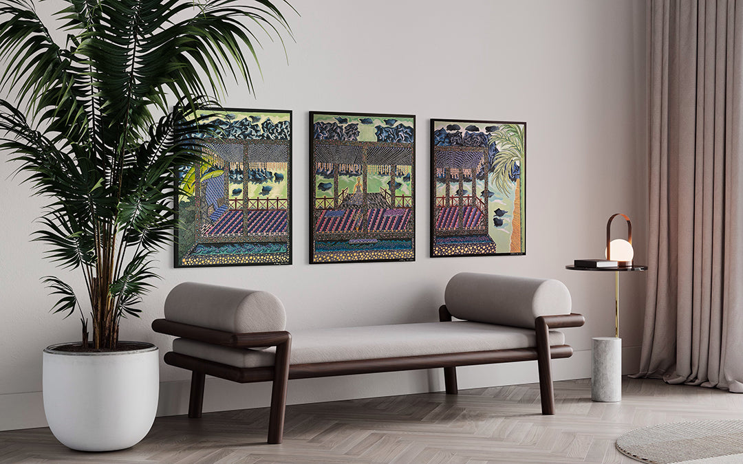 Mise en situation Envolée spirituelle vue d'ensemble format 60x73cm gouache et acrylique par o'shiny artiste