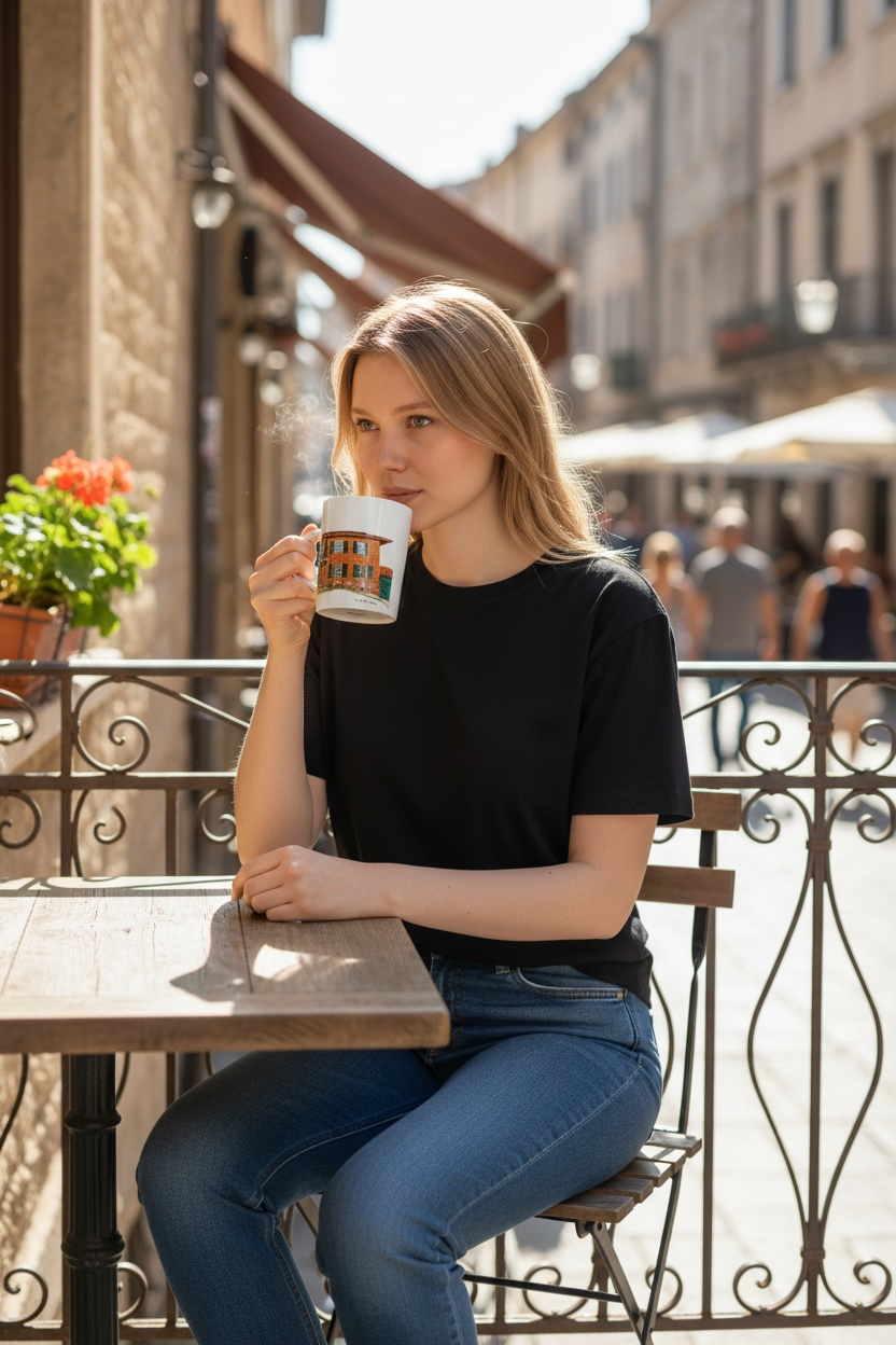 White ceramic mug, 110 oz, with heart-shaped handle. Pattern No. 2. Ref: M006OS0126