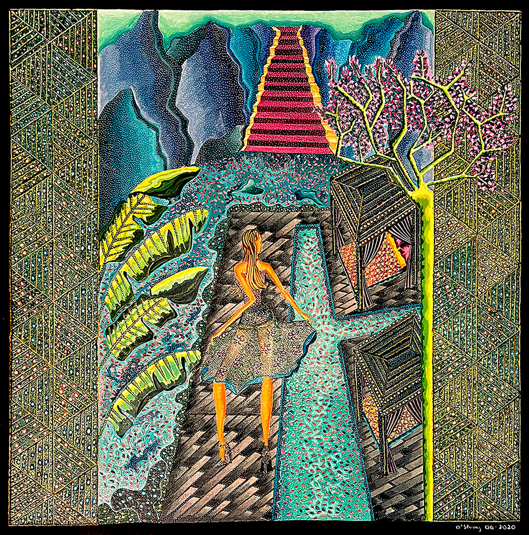 Echappee majestueuse format 3D 80x80cm gouache acrylique par O'Shiny Artiste peintre