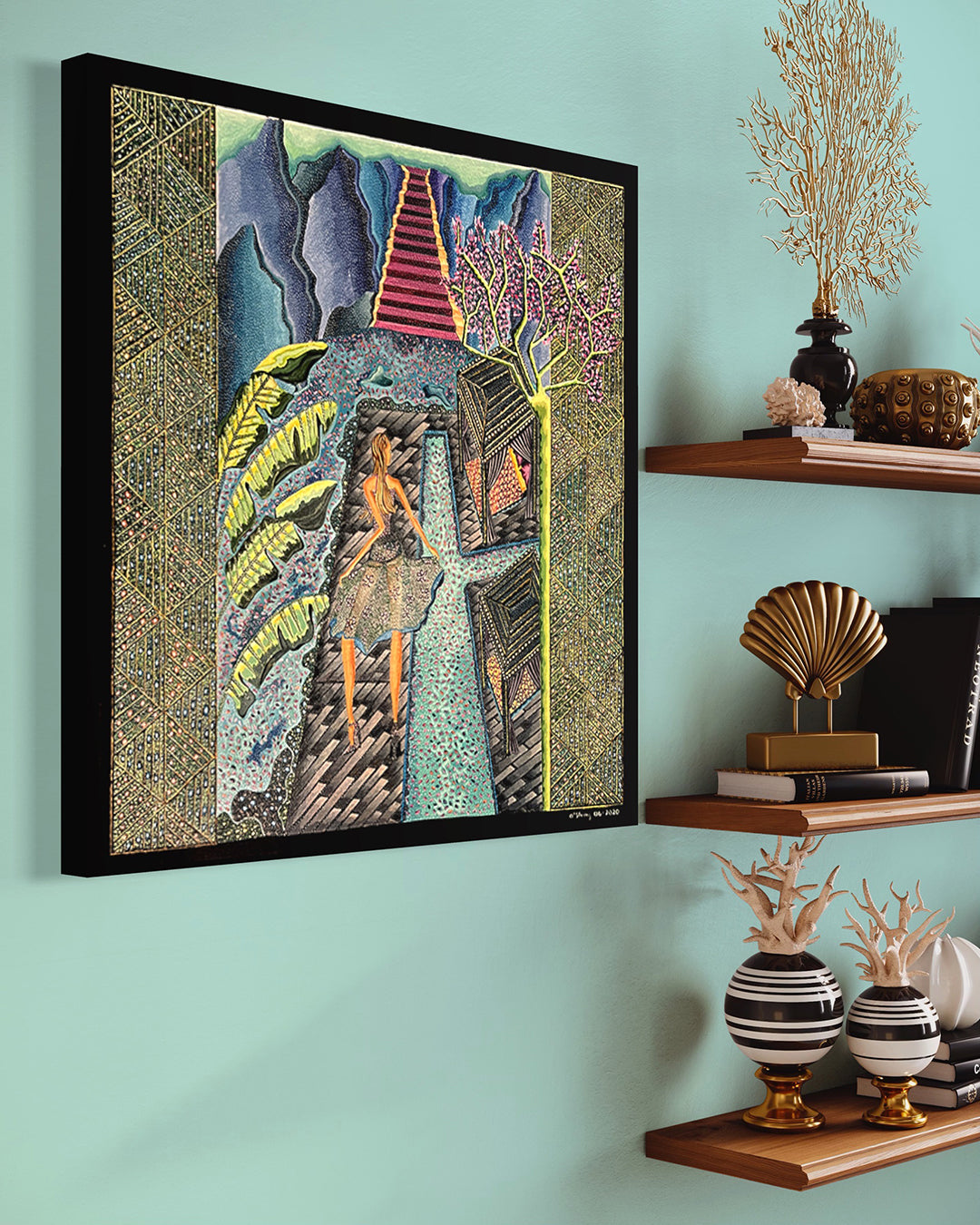 Mise en situation echappee majestueuse format 3D 80x80cm par O'shiny artiste peintre