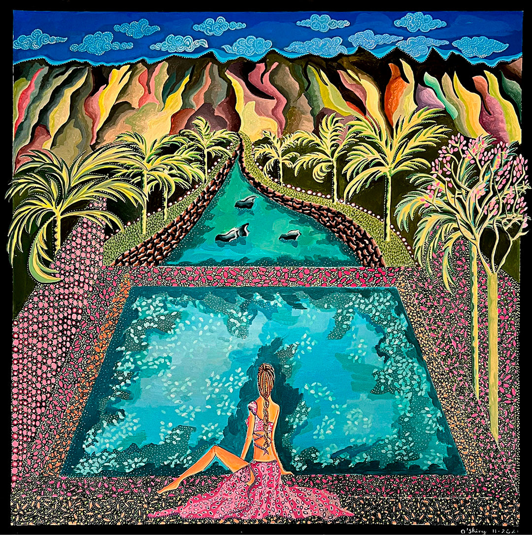 Resourcing format 3D 80x80 cm gouache et acrylique par O'Shiny artiste peintre