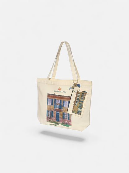 Tote bag 42 x 10 x 34 cm beige including row of pearls, tassels and pouch without rhinestones TB005OS0126