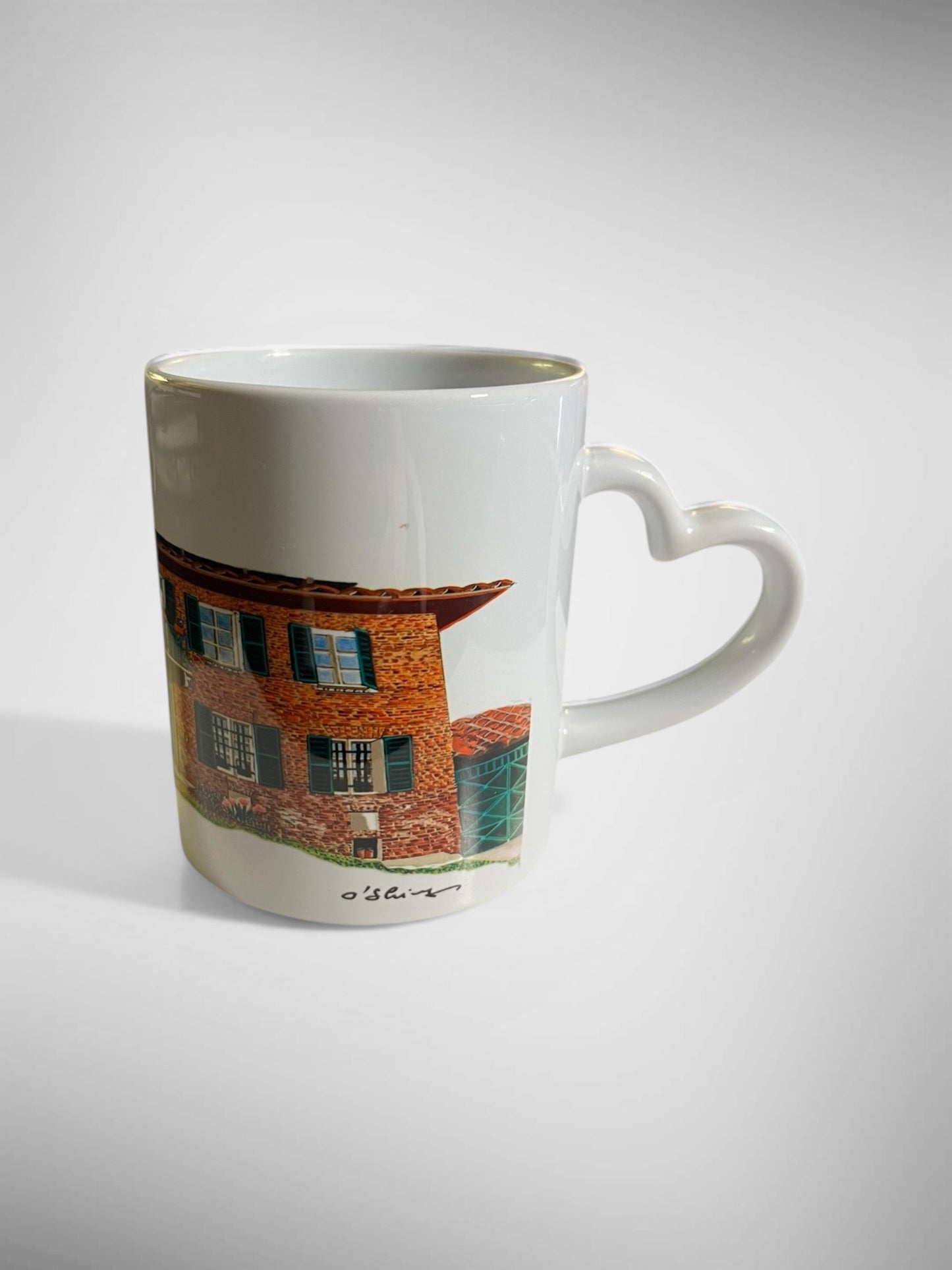 White ceramic mug, 110 oz, with heart-shaped handle. Pattern No. 2. Ref: M006OS0126